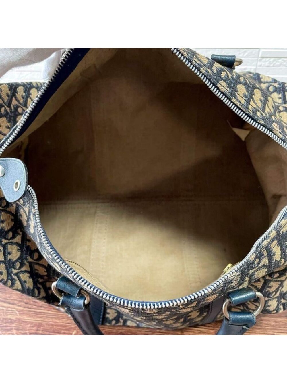 Dior Trotter Canvas Leather Boston Hand Bag All Over Pattern - Picture 8 of 10